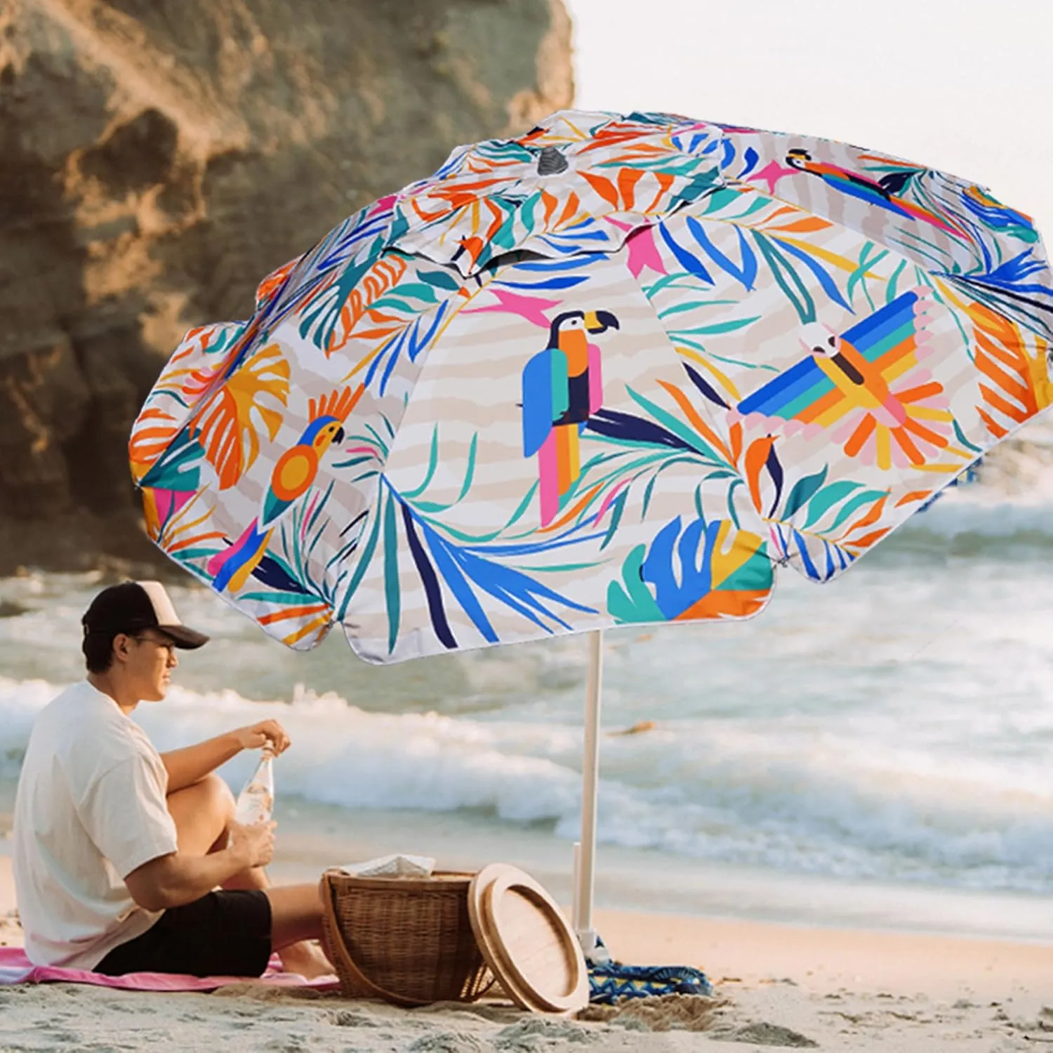 AMMSUN 7ft Fantasy Design Heavy Duty High Wind Beach Umbrella Parasols with UV 50  Protection, sand anchor & Tilt Sun Shelter, Outdoor Sunshade Umbrellas Carry Bag for Patio Garden Pool Backyard