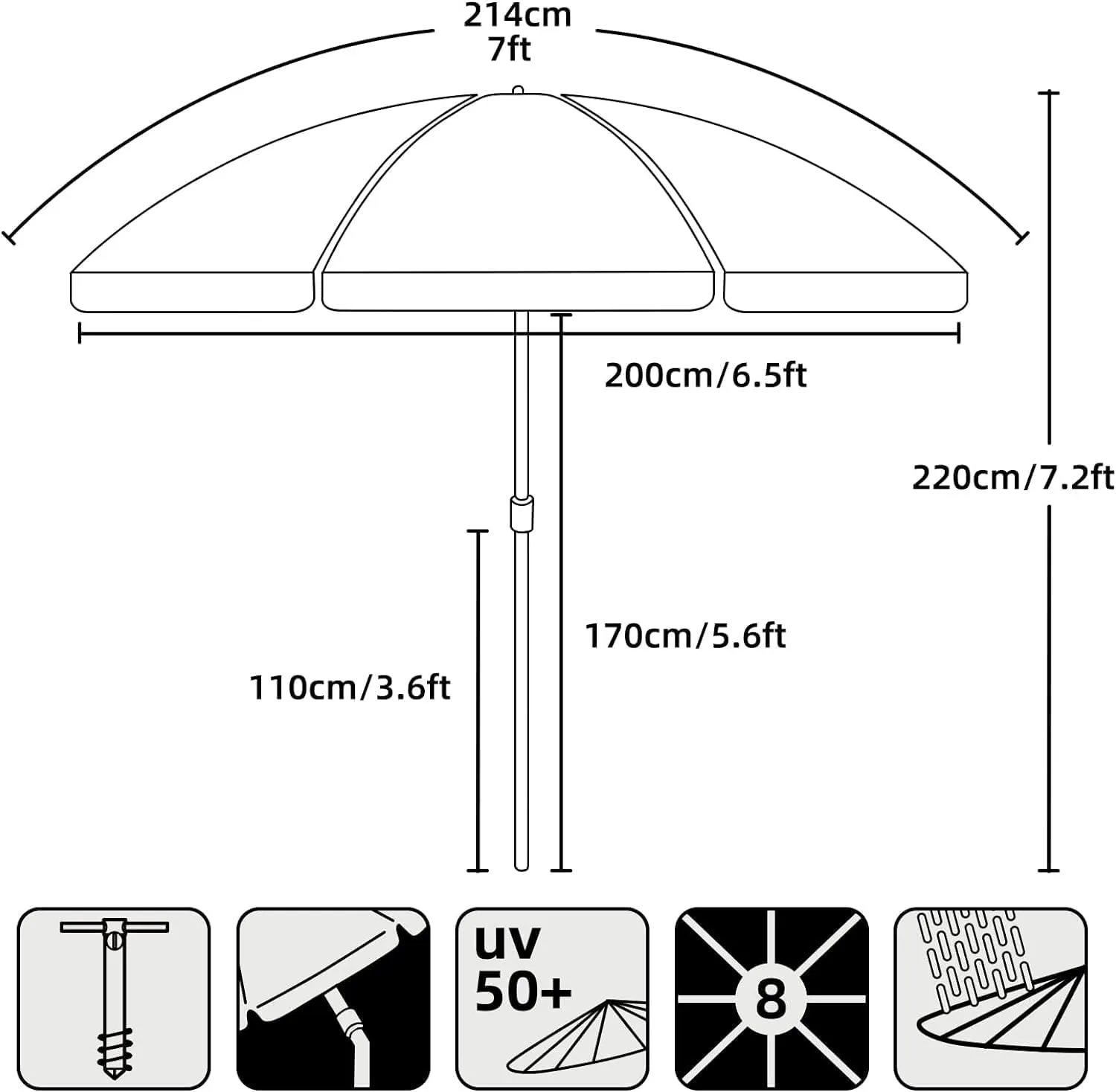 AMMSUN 7ft Fantasy Design Heavy Duty High Wind Beach Umbrella Parasols with UV 50  Protection, sand anchor & Tilt Sun Shelter, Outdoor Sunshade Umbrellas Carry Bag for Patio Garden Pool Backyard