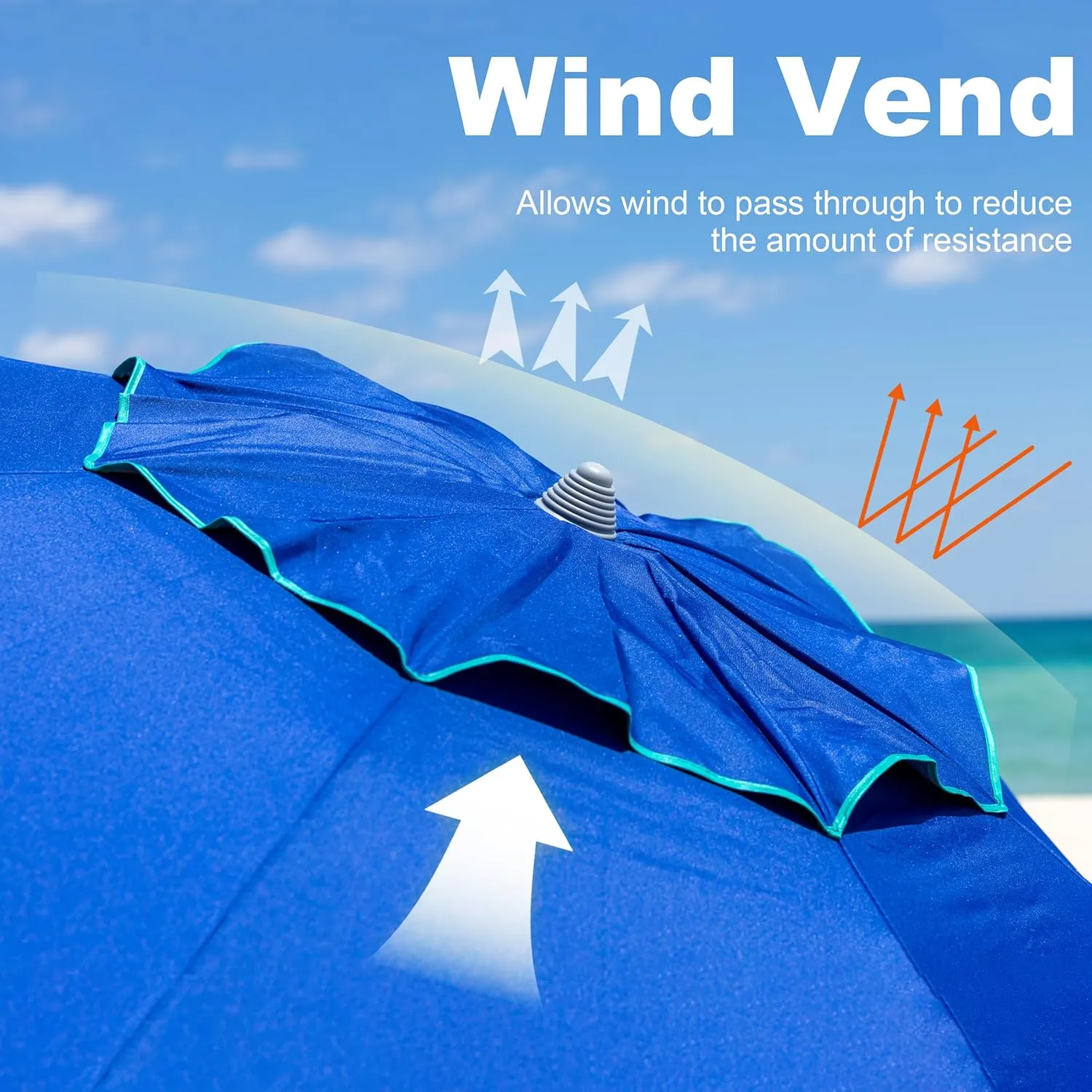 AMMSUN 7ft Heavy Duty HIGH Wind Beach Umbrella with sand anchor & Tilt pole Sun Shelter, UV 50  Protection Outdoor Sunshade Umbrella with Carry Bag for Patio Garden Beach Pool Backyard Blue