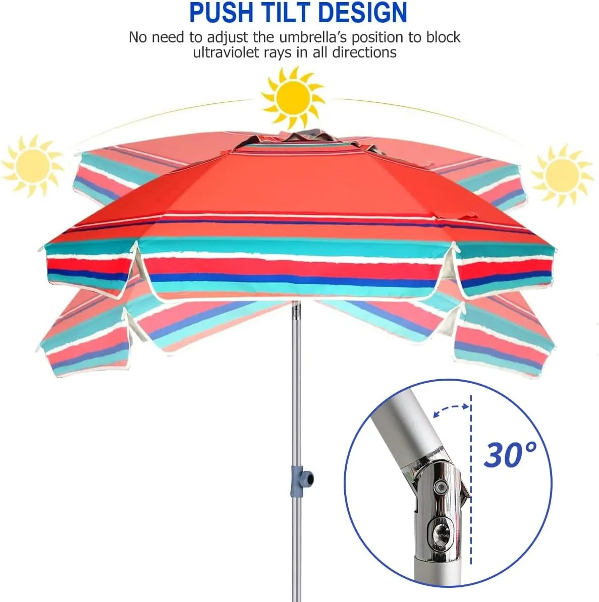 AMMSUN 7ft Heavy Duty HIGH Wind Beach Umbrella with sand anchor Vent Tilt Sun Shelter, UV 50  Protection Portable Outdoor Sunshade Umbrellas Carry Bag for Patio Garden Pool Backyard Rust Red