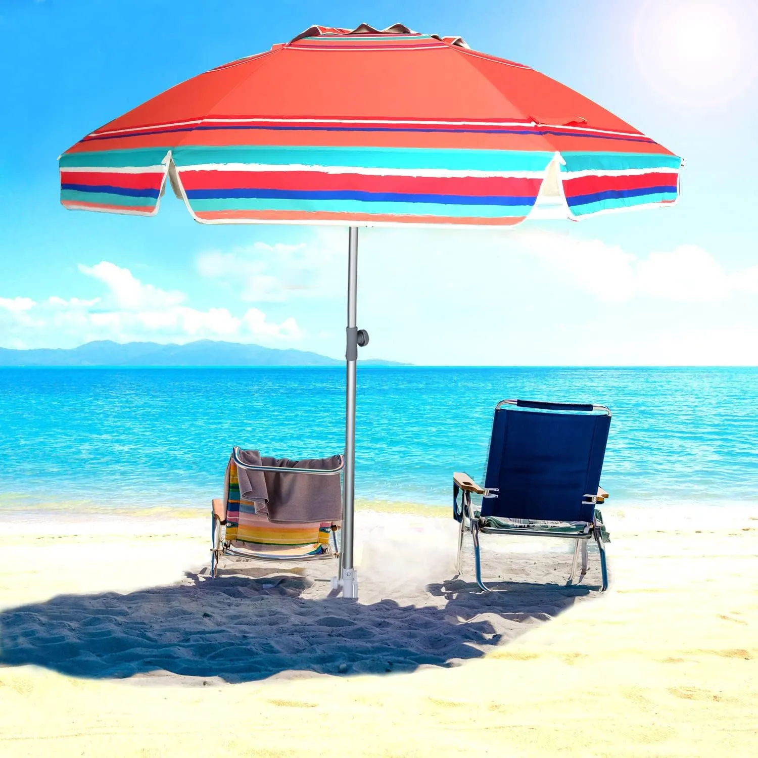 AMMSUN 7ft Heavy Duty HIGH Wind Beach Umbrella with sand anchor Vent Tilt Sun Shelter, UV 50  Protection Portable Outdoor Sunshade Umbrellas Carry Bag for Patio Garden Pool Backyard Rust Red