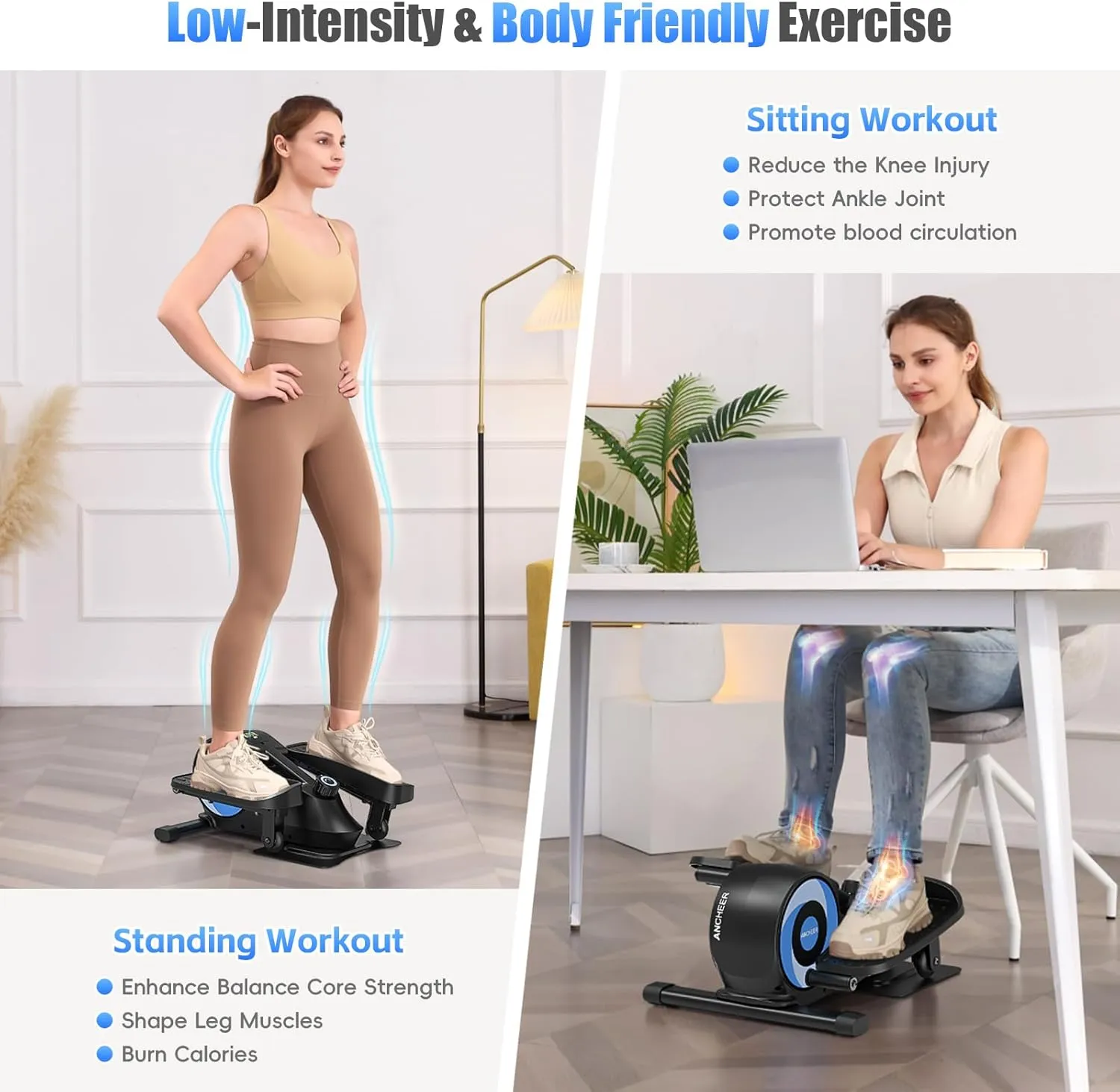 ANCHEER Under Desk Elliptical, Ellipse Leg Exerciser as Seen on Tv Standing or Seated Pedal Exerciser, Foot Exerciser While Sitting for Home Office