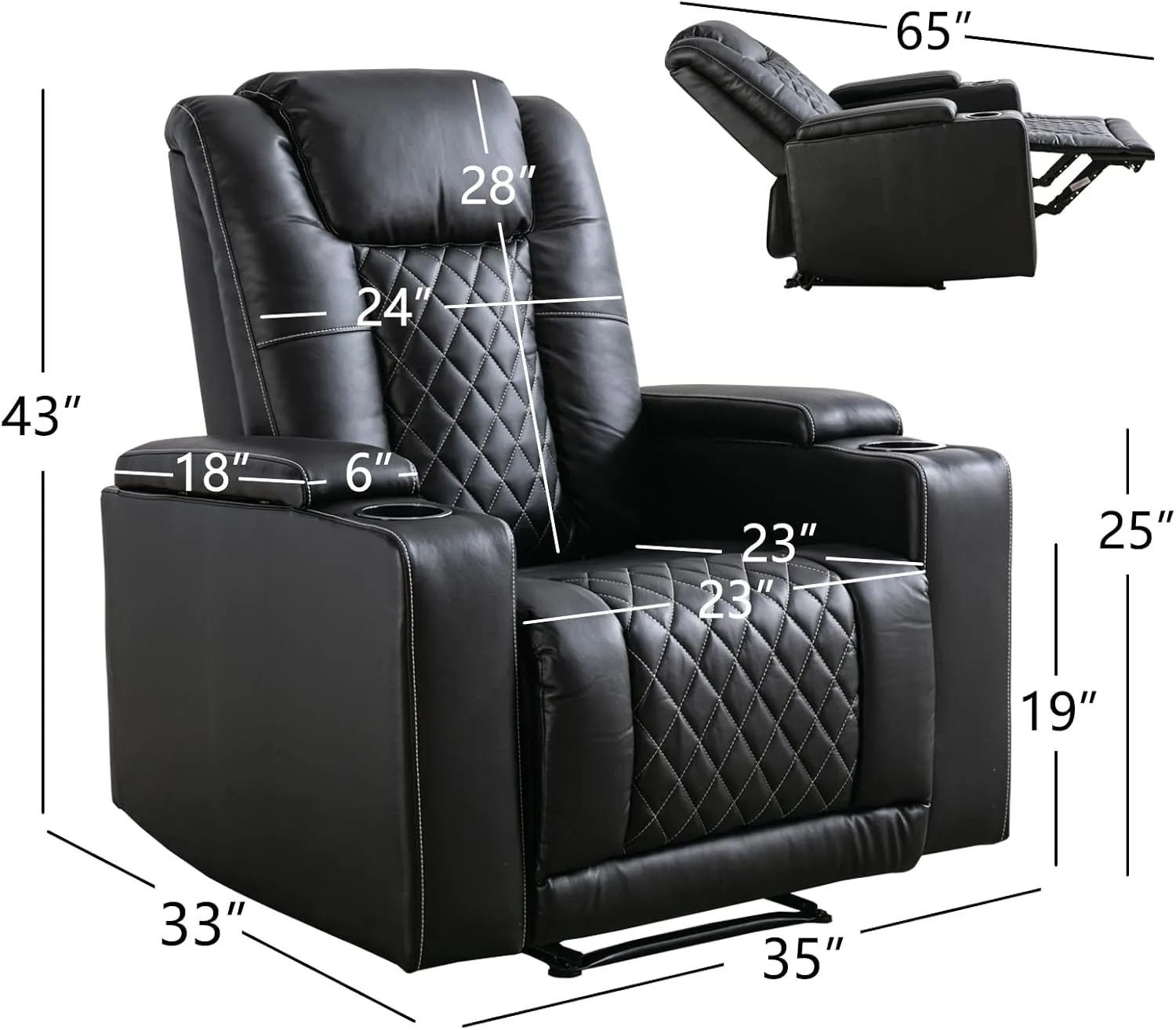 ANJ Electric Power Recliner Chair Soft Leather Reclining with USB Ports and Cup Holders, Black Home Theater Seating with Hidden Arm Storage Movie & Media Room Chairs
