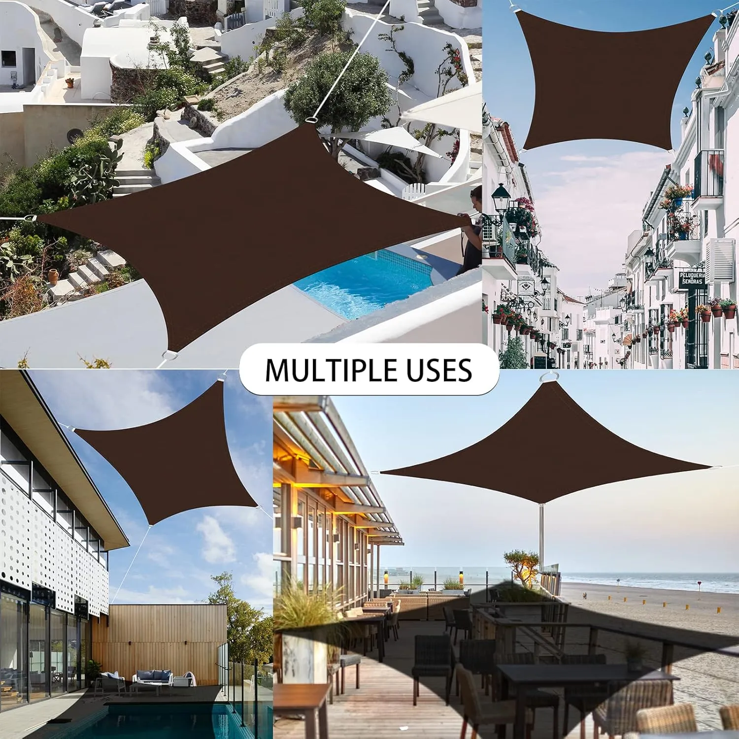 Ankuka Waterproof Sun Shade Sails Canopy Awning Shelter, UV Blockage Backyard Patio Garden Carport(10'x10', Brown)
