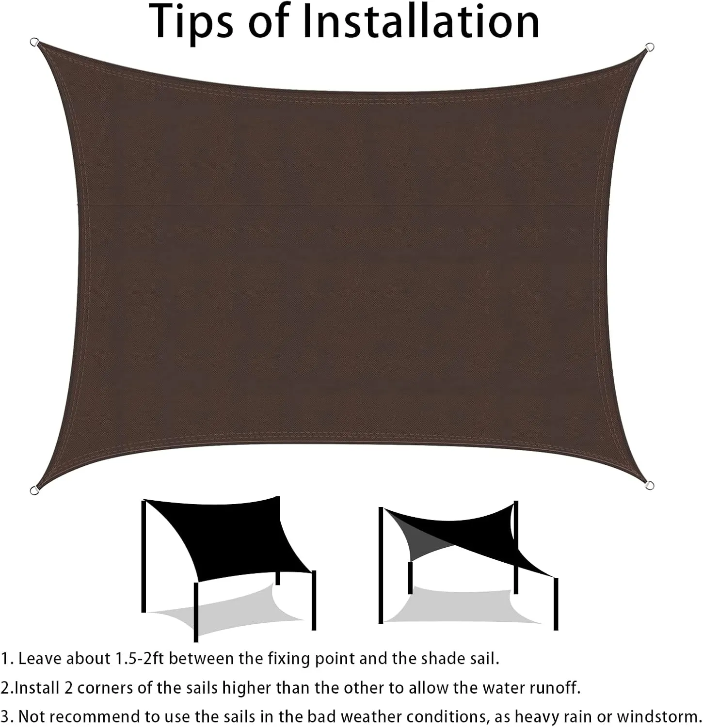 Ankuka Waterproof Sun Shade Sails Canopy Awning Shelter, UV Blockage Backyard Patio Garden Carport(10'x10', Brown)