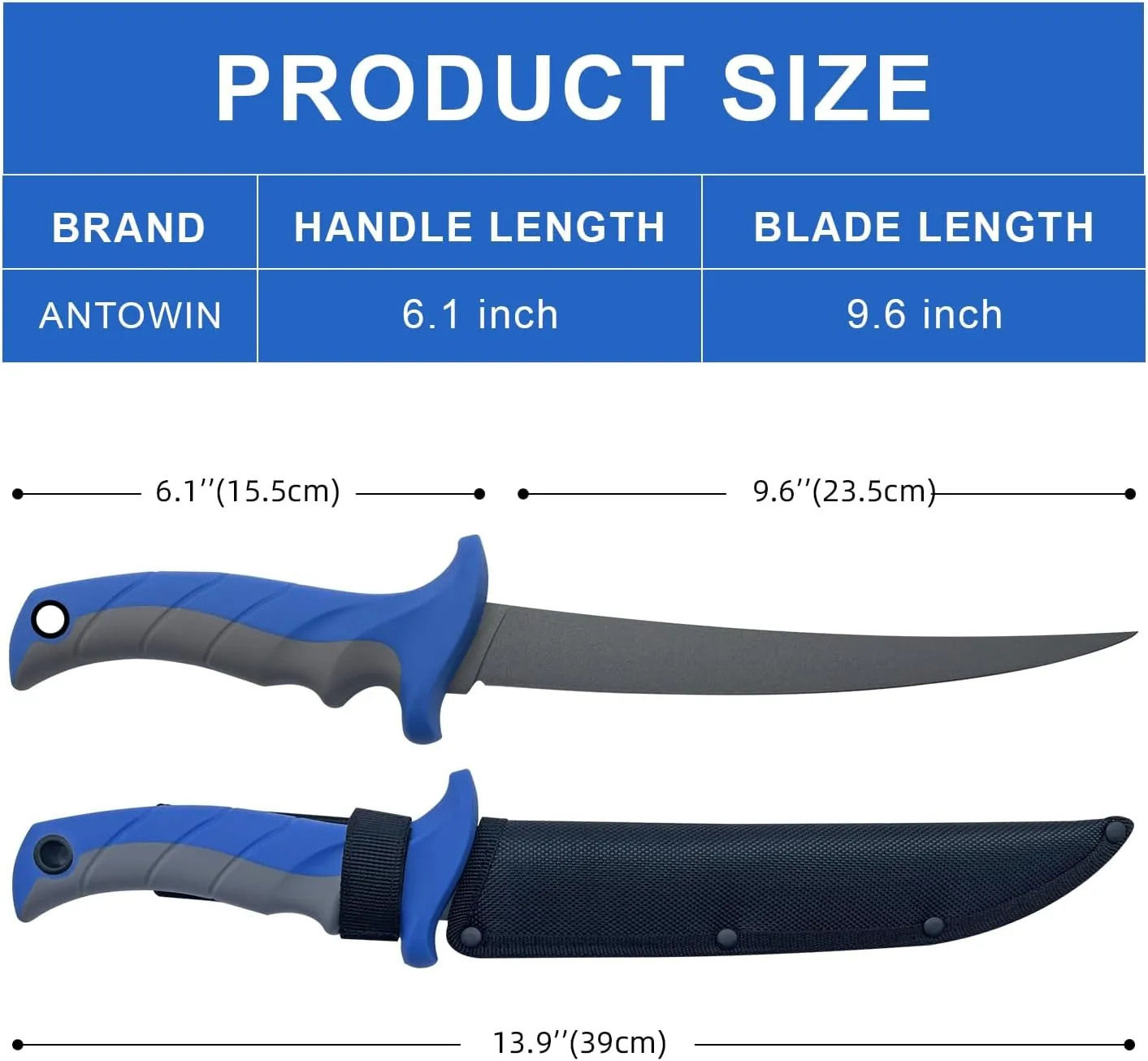 ANTOWIN Fish Fillet Knife- 9 Inch Boning Knife Super Sharp Professional Knives for Meat Poultry Cutting,Small Tool Fishing Gear for Outdoor Camping Survival Hiking-Gifts for Men(9'')