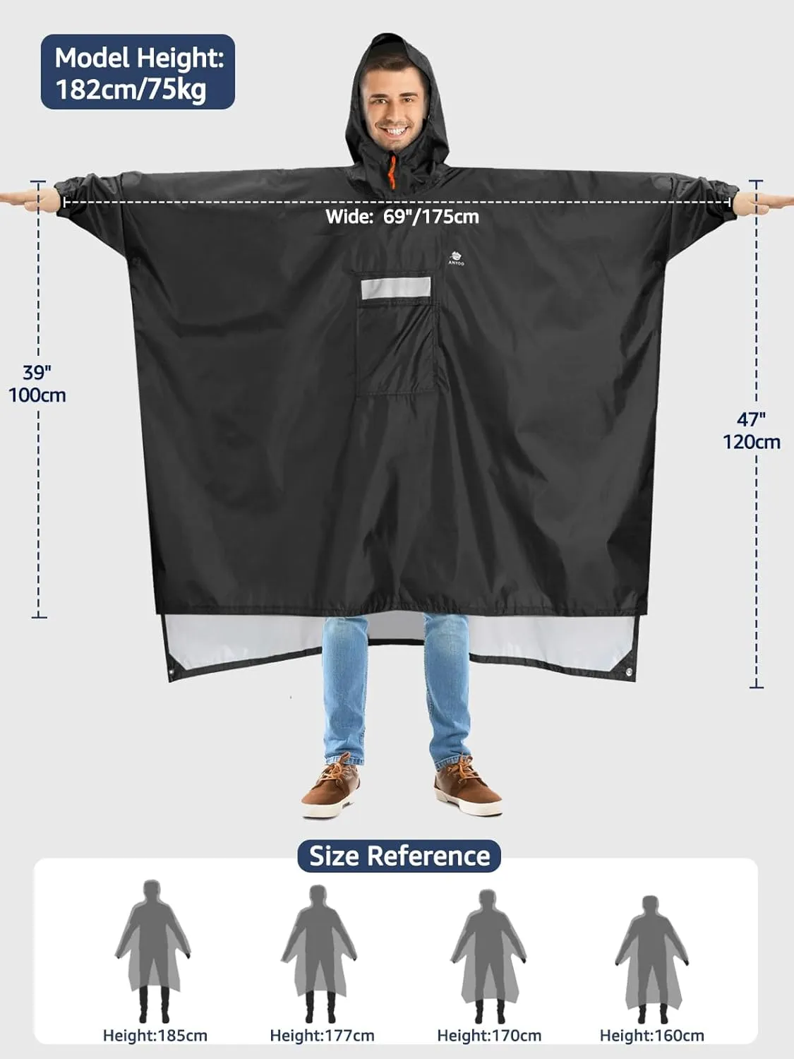 ANYOO Hooded Rain Poncho for Adults Waterproof Lightweight Rain Coat for Men Women Reusable Rain Jacket for Emergency Outdoor