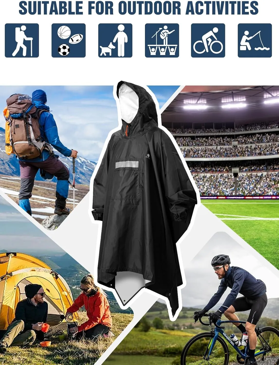 ANYOO Hooded Rain Poncho for Adults Waterproof Lightweight Rain Coat for Men Women Reusable Rain Jacket for Emergency Outdoor