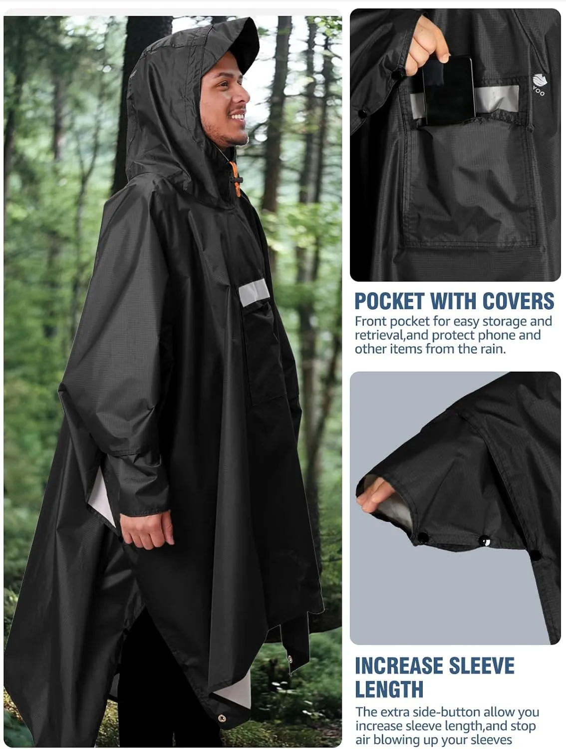 ANYOO Hooded Rain Poncho for Adults Waterproof Lightweight Rain Coat for Men Women Reusable Rain Jacket for Emergency Outdoor