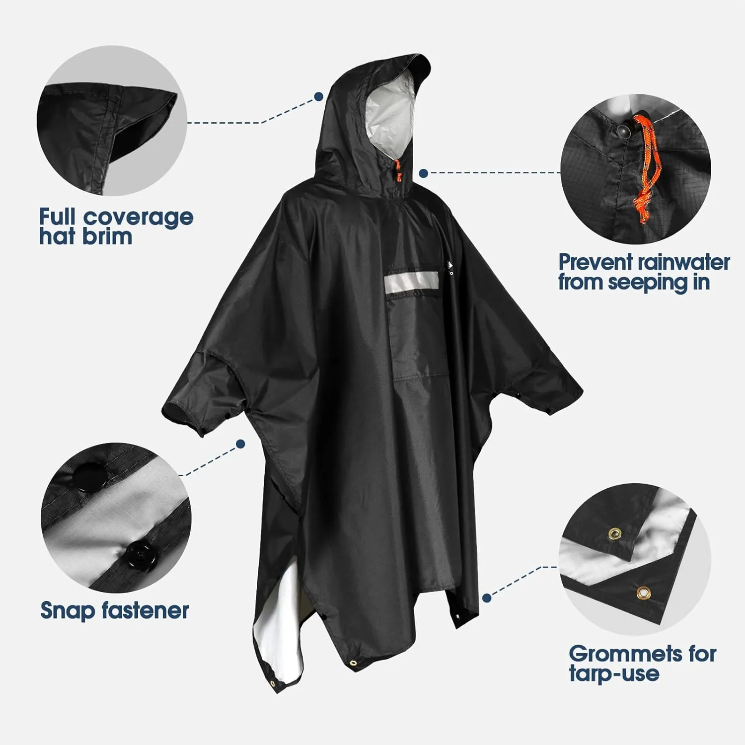 ANYOO Hooded Rain Poncho for Adults Waterproof Lightweight Rain Coat for Men Women Reusable Rain Jacket for Emergency Outdoor