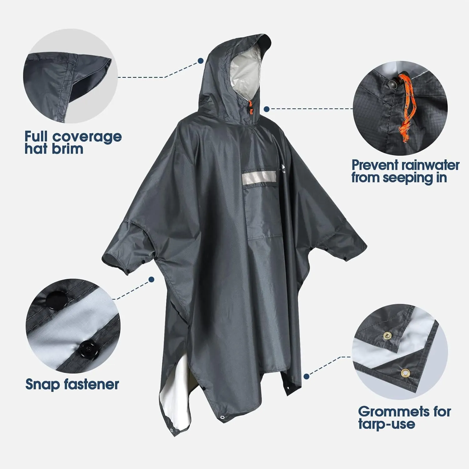 ANYOO Hooded Rain Poncho for Adults Waterproof Lightweight Rain Coat for Men Women Reusable Rain Jacket for Emergency Outdoor