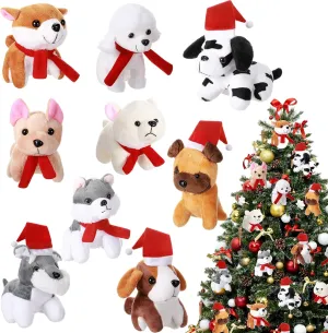 Aoriher 9 Pieces Christmas Mini Plush Dog Stuffed Animals Cute Soft Puppy Toy Bulk Christmas Party Favor for Birthday Gift Goodie Bag Stocking Filler(Sweet, No Keychain)