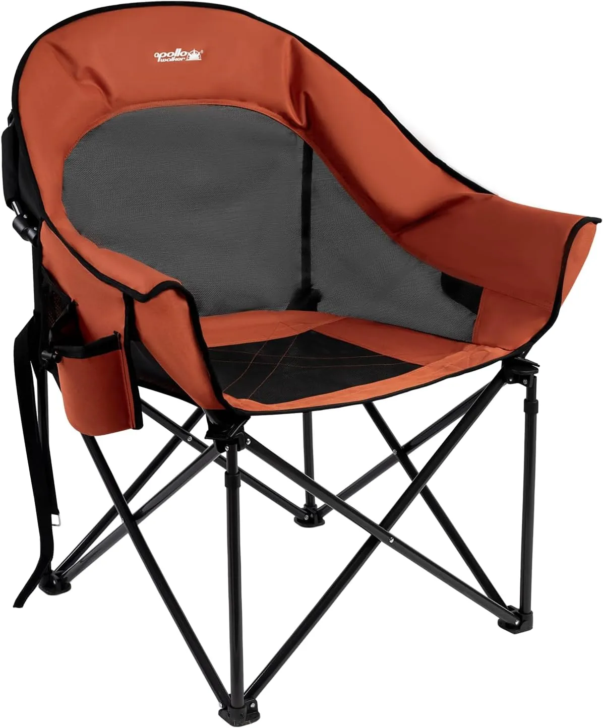apollo walker Beach Chair,Portable Adults Stable Comfortable Folding Patio Lawn Chairs for Outdoor,Breathable Comfy Moon Round Chair Support to 500LBS,for Camping & Fishing & Barbeque,Orange