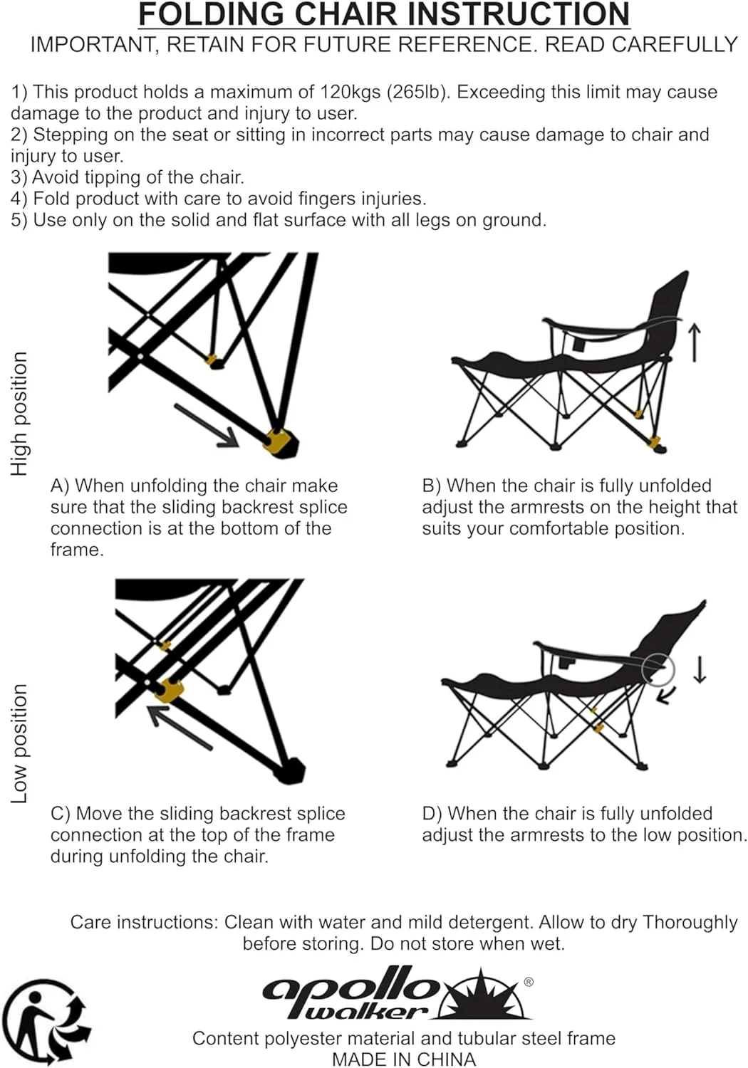 apollo walker Camping Chairs for Adults - 6 Legged Beach Chair with Foot Rest, Adjustable 90° - 130° Reclining Lounge Chair Outdoor, Folding Chairs for Outside with Detachable Pillow & Carry Bag Green