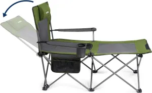 apollo walker Camping Chairs for Adults - 6 Legged Beach Chair with Foot Rest, Adjustable 90° - 130° Reclining Lounge Chair Outdoor, Folding Chairs for Outside with Detachable Pillow & Carry Bag Green