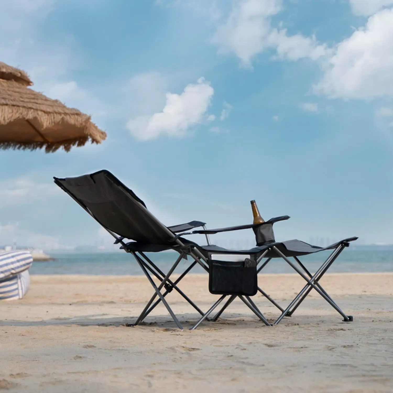 apollo walker Camping Chairs for Adults - 6 Legged Beach Chair with Foot Rest, Adjustable 90° - 130° Reclining Lounge Chair Outdoor, Folding Chairs for Outside with Detachable Pillow & Carry Bag Green