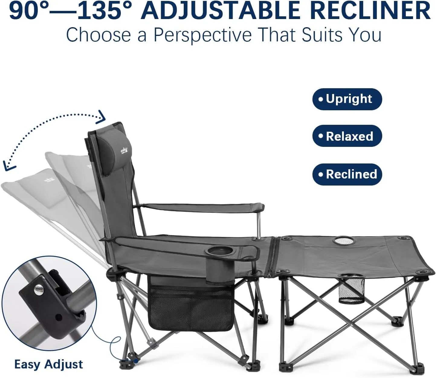 apollo walker Camping Chairs for Adults - 8 Legged 3 in 1 Detachable Beach Chair with Foot Rest, Adjustable 90° - 135° Reclining Lounge Chair Outdoor, Folding Chairs for Outside with Pillow, Carry Bag