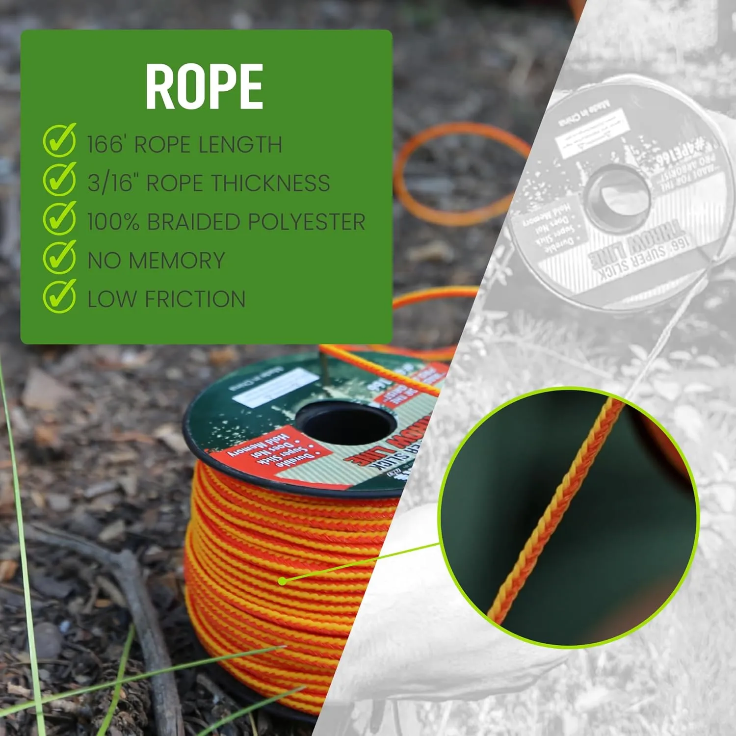 Arborist Throw Line Kit - Ultra Slick 100% Polyester Rope with 11 oz Weighted Throw Bag | Forestry Tree Gear for Low and High Limb Throwing | 3/16 Inch Thick Rope