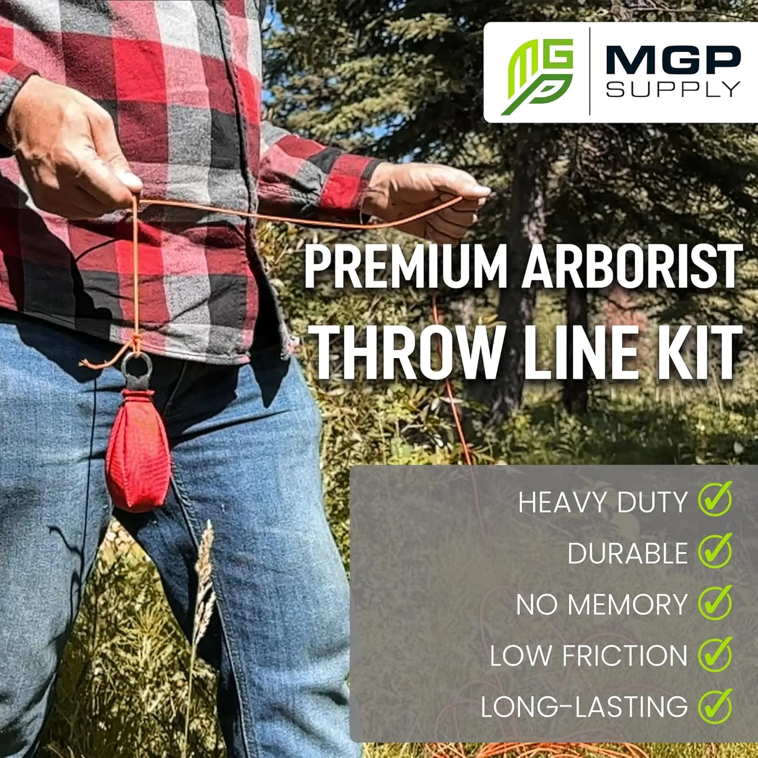 Arborist Throw Line Kit - Ultra Slick 100% Polyester Rope with 11 oz Weighted Throw Bag | Forestry Tree Gear for Low and High Limb Throwing | 3/16 Inch Thick Rope