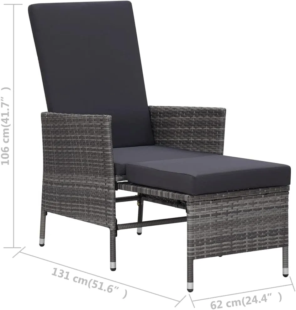 Armchair, Outdoor Lounge Chair, Reclining Patio Chair with Cushions, Easy to Clean Suitable for Patio, Porch, Backyard, Balcony, Garden Poly Rattan Gray
