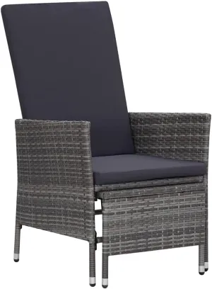 Armchair, Outdoor Lounge Chair, Reclining Patio Chair with Cushions, Easy to Clean Suitable for Patio, Porch, Backyard, Balcony, Garden Poly Rattan Gray