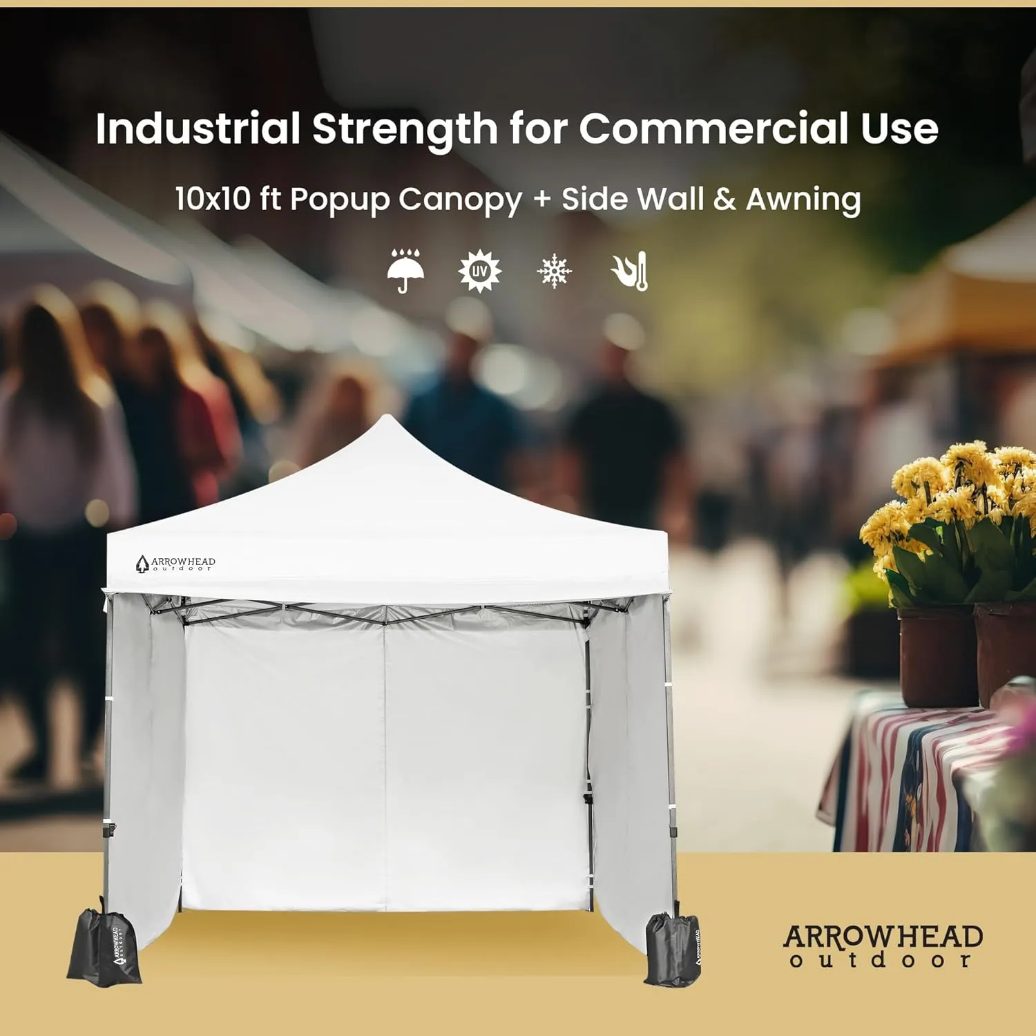 ARROWHEAD OUTDOOR 10’x10’ Heavy-Duty Pop-Up Canopy, Instant Shelter, Easy One Person Setup, Water & UV Resistant, Push Button Legs, Wheeled Bag, Guide Ropes, Awning, White v2 (New) (KGS0393U)