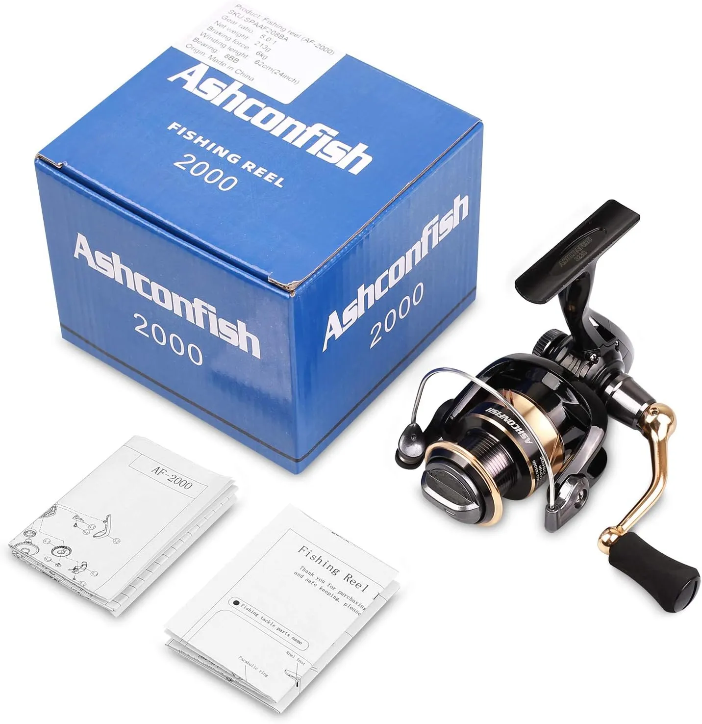Ashconfish Spinning Fishing Reel, Graphite Body, 7 1 Stainless Steel BB, 5.0:1 Gear Ratio, Lightweight Spinning Reel for Freshwater Saltwater Fishing, Come with 109 yds Braided Line