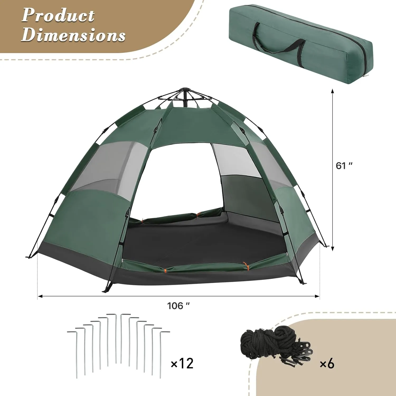 Athena Collection 3-4 Person Camping Tent, Family Camping Travel Dome Tent with Bag, Portable Outdoor Tent with Rainfly Waterproof Camping Equipment with Footprint for Lawn, Garden, Park