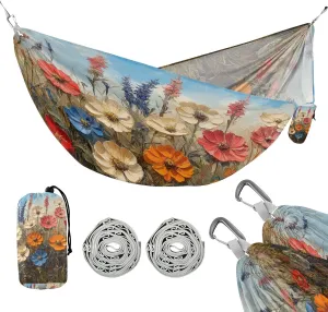 ATTX Wild Flowers Oil Painting Camping Hammock - Lightweight & Portable Hammocks, Heavy Duty 330lbs Capacity for Indoor, Hiking, Backpacking, Travel, Backyard, Beach#500