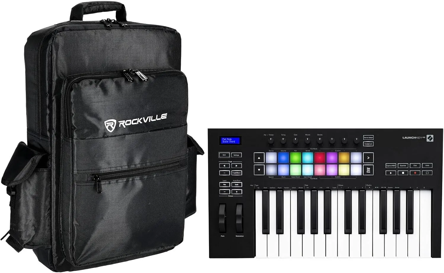 Audiosavings Bundle: Novation Launchkey 25 MK3 MIDI Keyboard Controller   Rockville RVBAG25 V2 Padded Carry Case, 25-Key Compact, DAW Integration, Perfect for Music Producers (2 Items)