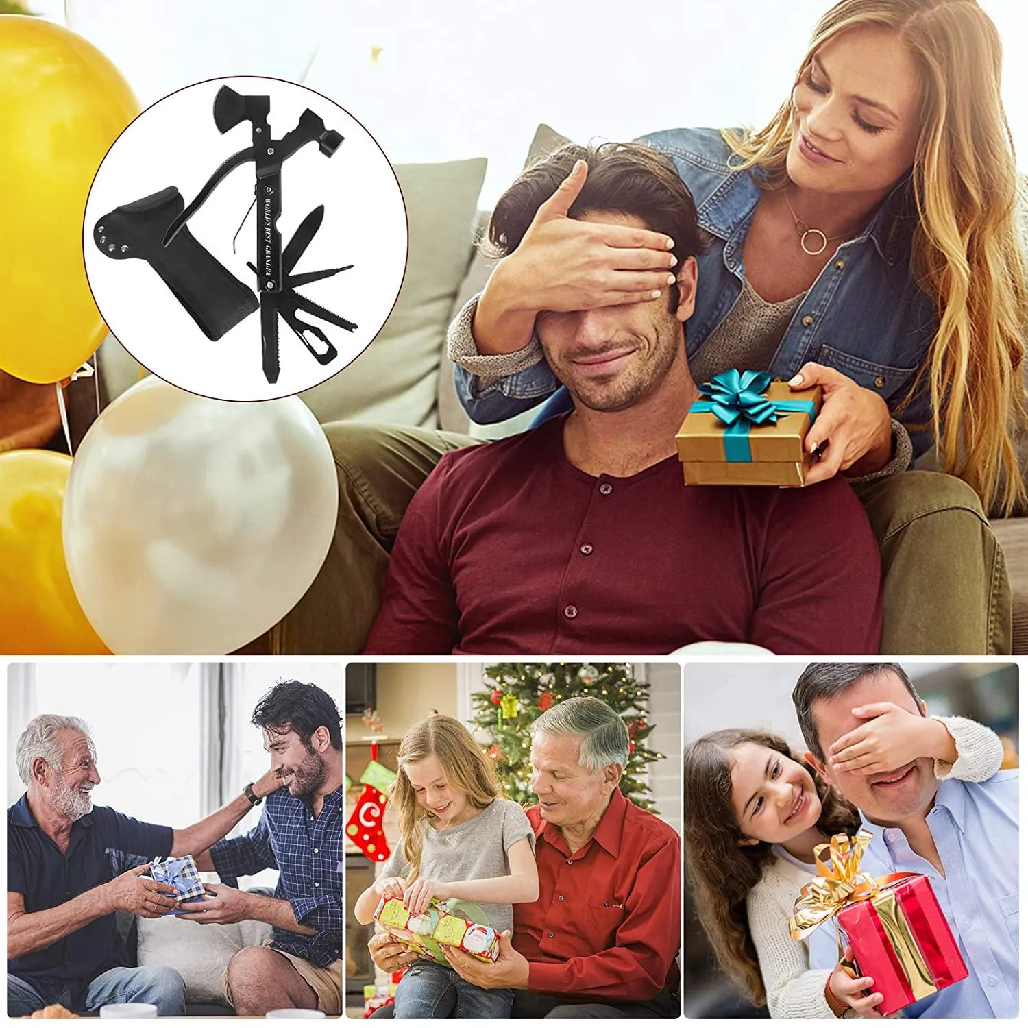 Autoark Gifts for Grandpa,All in One Survival Tools Axe Hammer Nail Claw Plier Knife