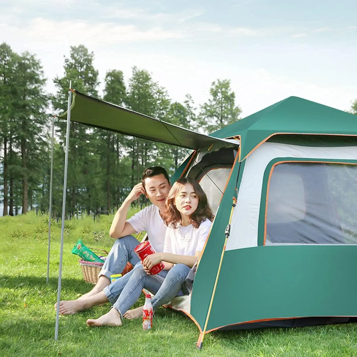 Automatic Dome Tent Canopy, Instant Pop Up Waterproof Tent, 3-8 Person Family Camping Tent for Camping Hiking Travel Outdoor Activities (Green a Width 210cm) (Green a Width 210cm)