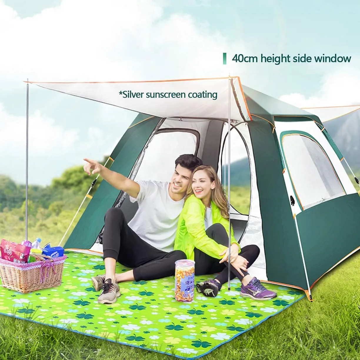 Automatic Dome Tent Canopy, Instant Pop Up Waterproof Tent, 3-8 Person Family Camping Tent for Camping Hiking Travel Outdoor Activities (Green a Width 210cm) (Green a Width 210cm)
