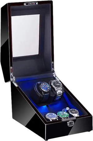 Automatic Watch Winder with LED Light Soft Flexible Watch Pillow AC Adapter and Battery Powered Quiet Motor 4 Rotation ModesWatch Winder for Automatic Watches
