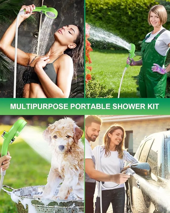 AUTOPkio Portable Camping Shower Pump - Camp Shower with Outdoor Showerhead Sprayer & Rechargeable 4500mAh Battery Pump for Camping, Travel, Hiking, Car Washing, Pet Bath(Green)