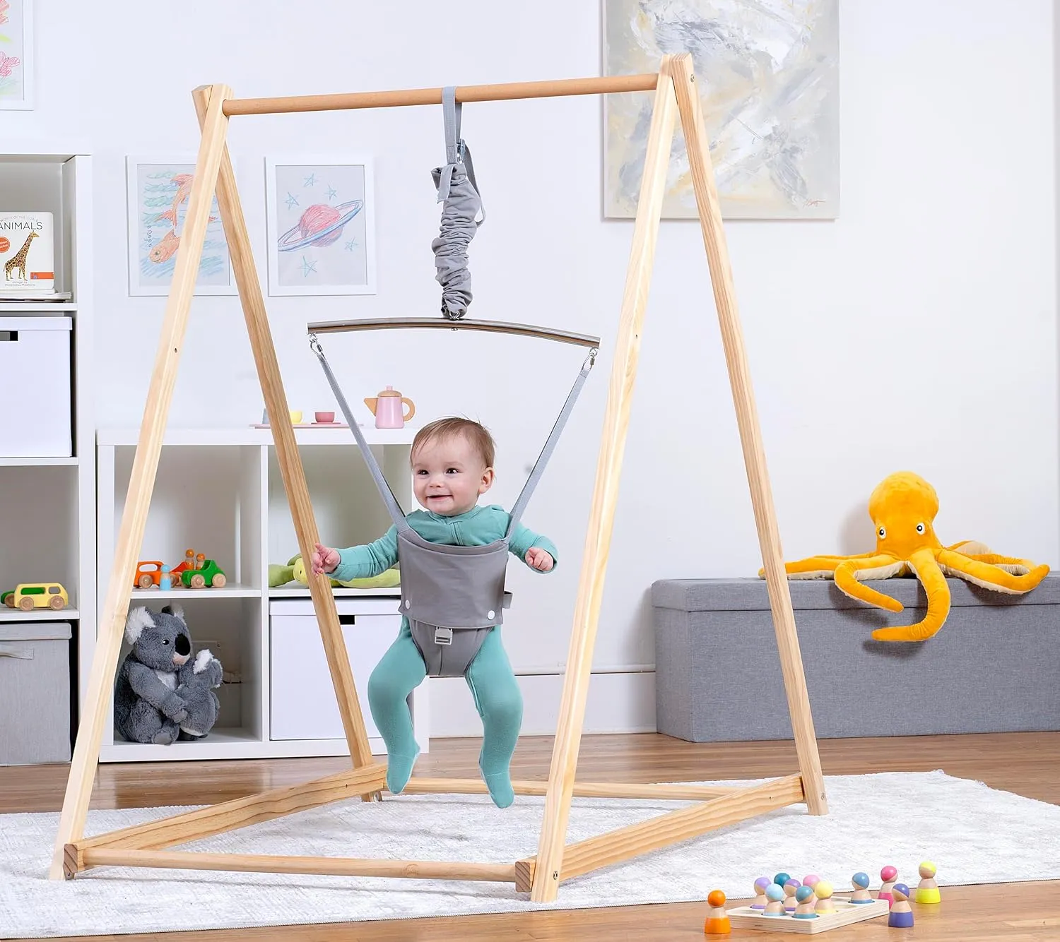 Avenlur Tulip Baby Bouncer - Foldable Baby Jumper with Stand - Self Standing Bouncer for Children 6 Months to 3 Years - Baby Bouncer Seat (Gray)