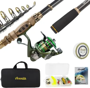 Aventik Fishing Rod and Reel Combos Carbon Fiber Telescopic Fishing Pole with Reel Combo Sea Saltwater&Freshwater Kit Fishing Rod Kit (Full Kit with Carrier Case, 5.91FT 1.8M)