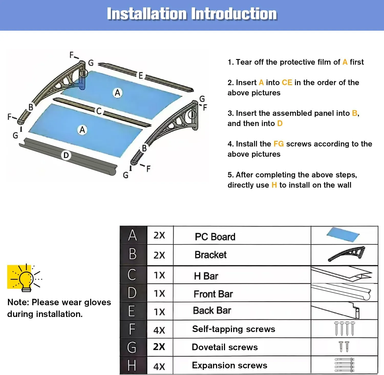 Awning for Door Entrance 60x180cm/24x71in Window Canopy Exterior with Plastic Steel Bracket UV Rain&Snow Protection, Durable Polycarbonate Canopy for Entrance,Balcony Brown