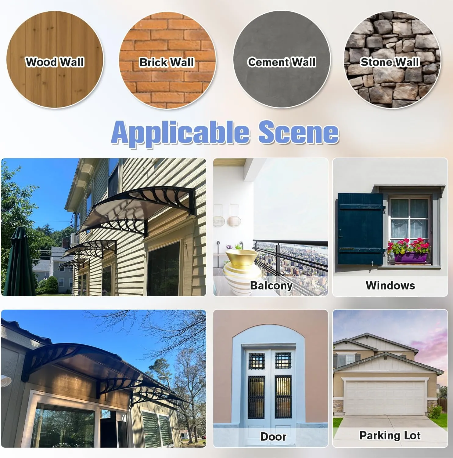 Awning for Door Entrance 60x180cm/24x71in Window Canopy Exterior with Plastic Steel Bracket UV Rain&Snow Protection, Durable Polycarbonate Canopy for Entrance,Balcony Brown