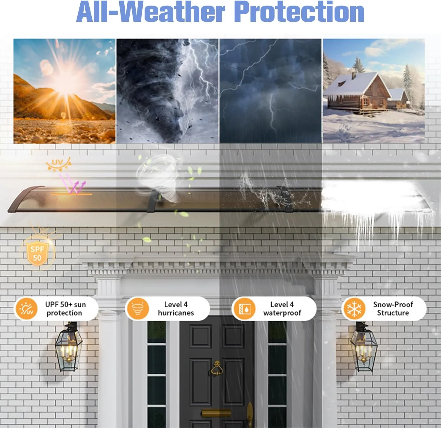 Awning for Door Entrance 60x180cm/24x71in Window Canopy Exterior with Plastic Steel Bracket UV Rain&Snow Protection, Durable Polycarbonate Canopy for Entrance,Balcony Brown