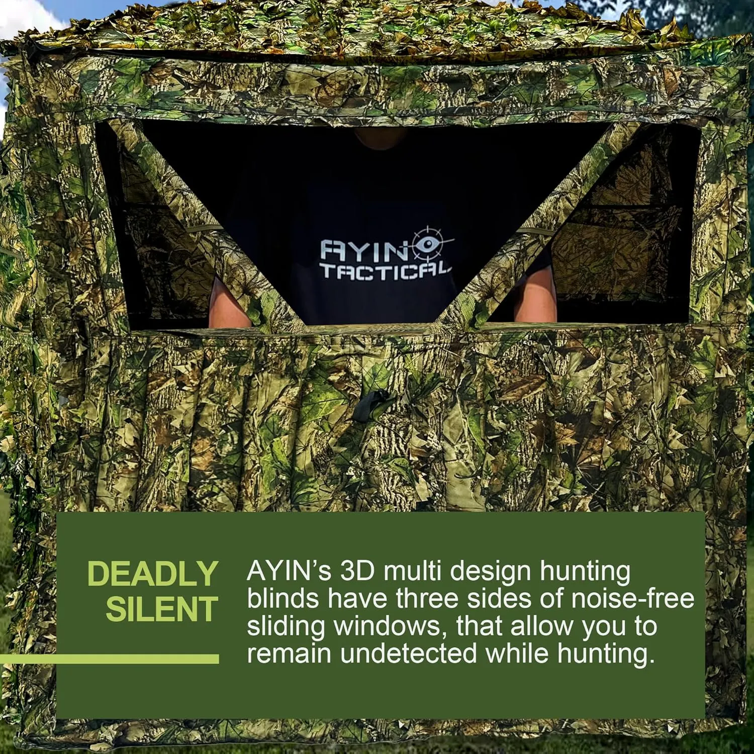 AYIN 3D Camouflage Hunting Blinds – Weather-Resistant, Portable Pop-Up Hunting Shelter for Deer, Turkey, Waterfowl – Available in Small (1–2 Hunters) & Large (2–6 Hunters) Sizes