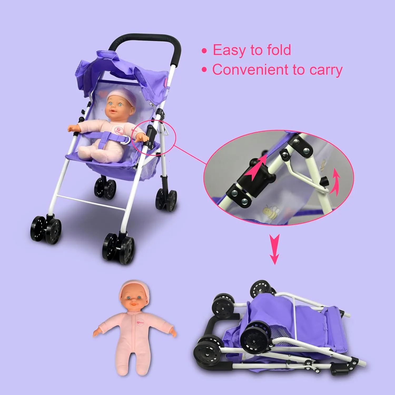 Baby Doll Collection Anivia Doll Stroller Heart Design Gifts for Toddlers and Girls Foldable Doll Stroller