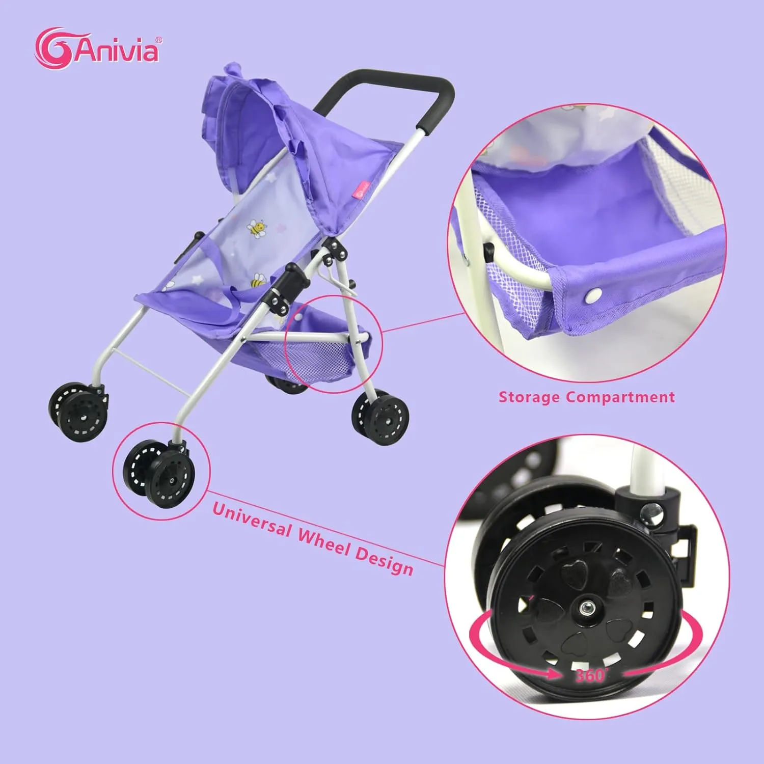 Baby Doll Collection Anivia Doll Stroller Heart Design Gifts for Toddlers and Girls Foldable Doll Stroller