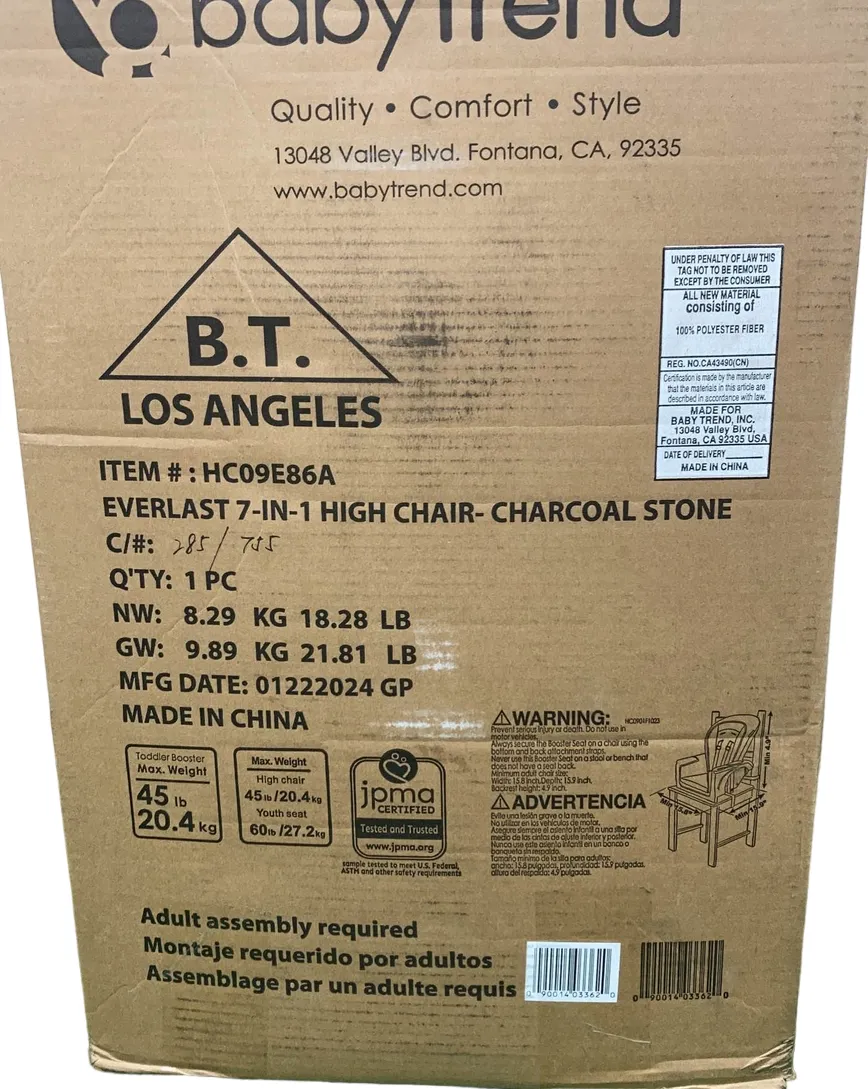Baby Trend Everlast 7-in-1 High Chair, Charcoal Stone