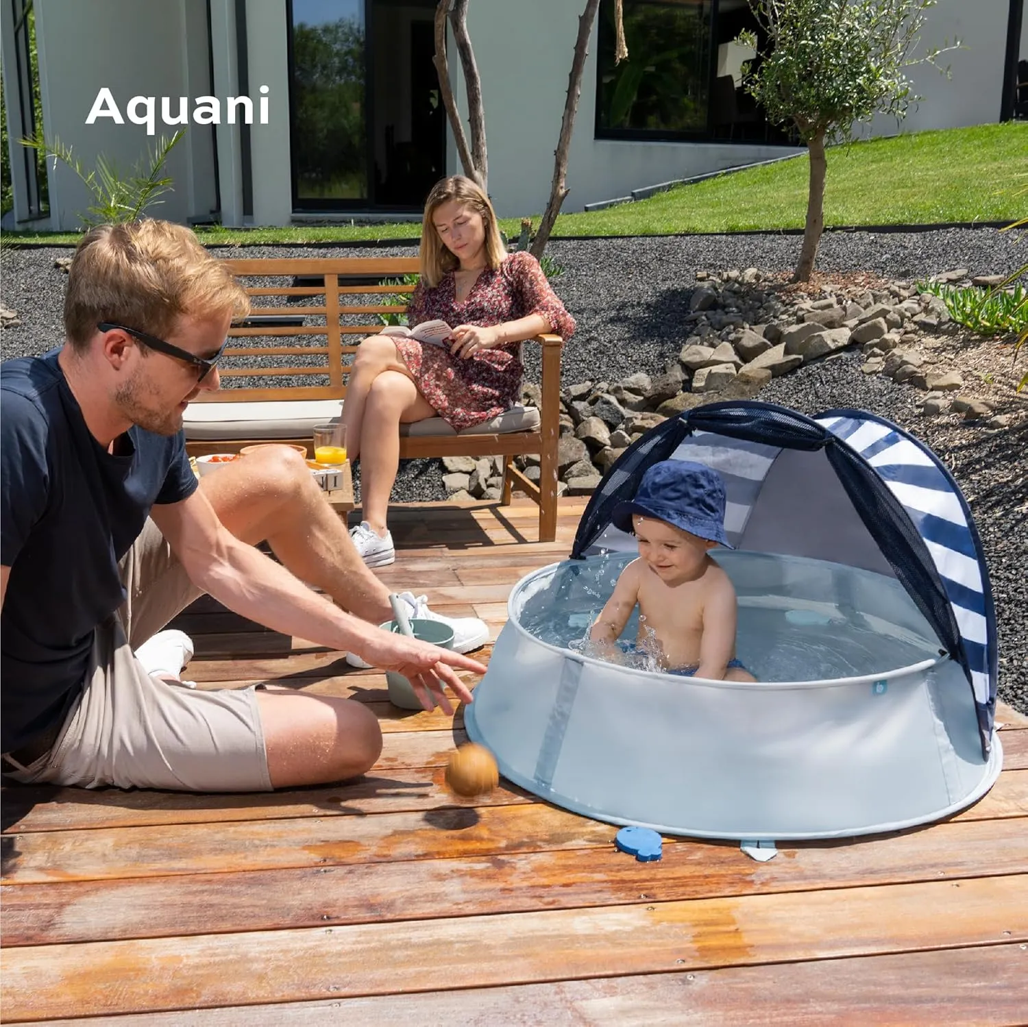 Babymoov Aquani Tent & Pool 3 in 1 Pop Up Tent, Kiddie Pool and Play Area (Summer 2024 Essential), Marine, One Size