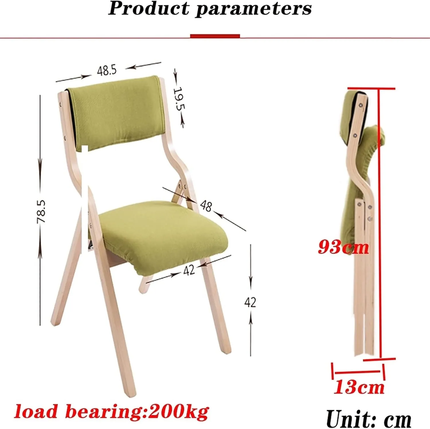 Back Folding Dining Chairs,Solid Wood Upholstered Folding Chair,Portable Foldable Dining Chairs,High Back Folding Camping Chair for Outdoor Garden Patio Lawn 78.5 * 48 * 48.5CM