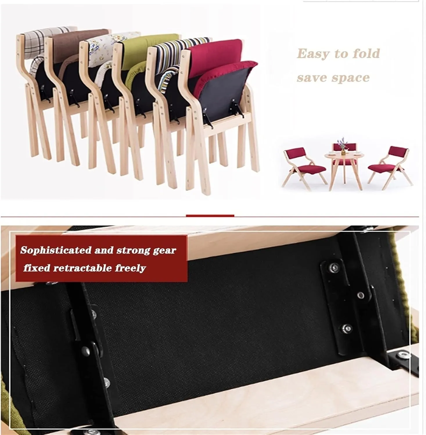 Back Folding Dining Chairs,Solid Wood Upholstered Folding Chair,Portable Foldable Dining Chairs,High Back Folding Camping Chair for Outdoor Garden Patio Lawn 78.5 * 48 * 48.5CM