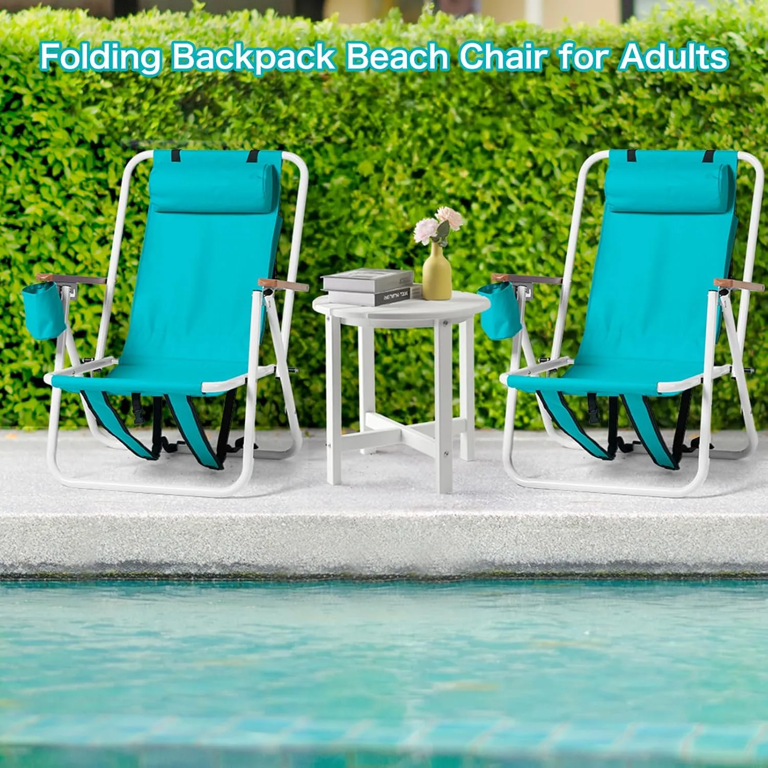 Backpack Beach Chair for Adults, Portable Camping Chairs with Straps,Headrest & Cup Holder,4 Position Lawn Chairs Folding Hiking Chair for Beach Concert,Supports 265 lbs,Silla de Playa,Green 1 Pcs