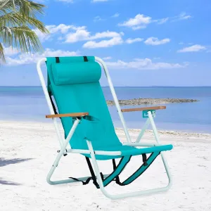 Backpack Beach Chair for Adults, Portable Camping Chairs with Straps,Headrest & Cup Holder,4 Position Lawn Chairs Folding Hiking Chair for Beach Concert,Supports 265 lbs,Silla de Playa,Green 1 Pcs