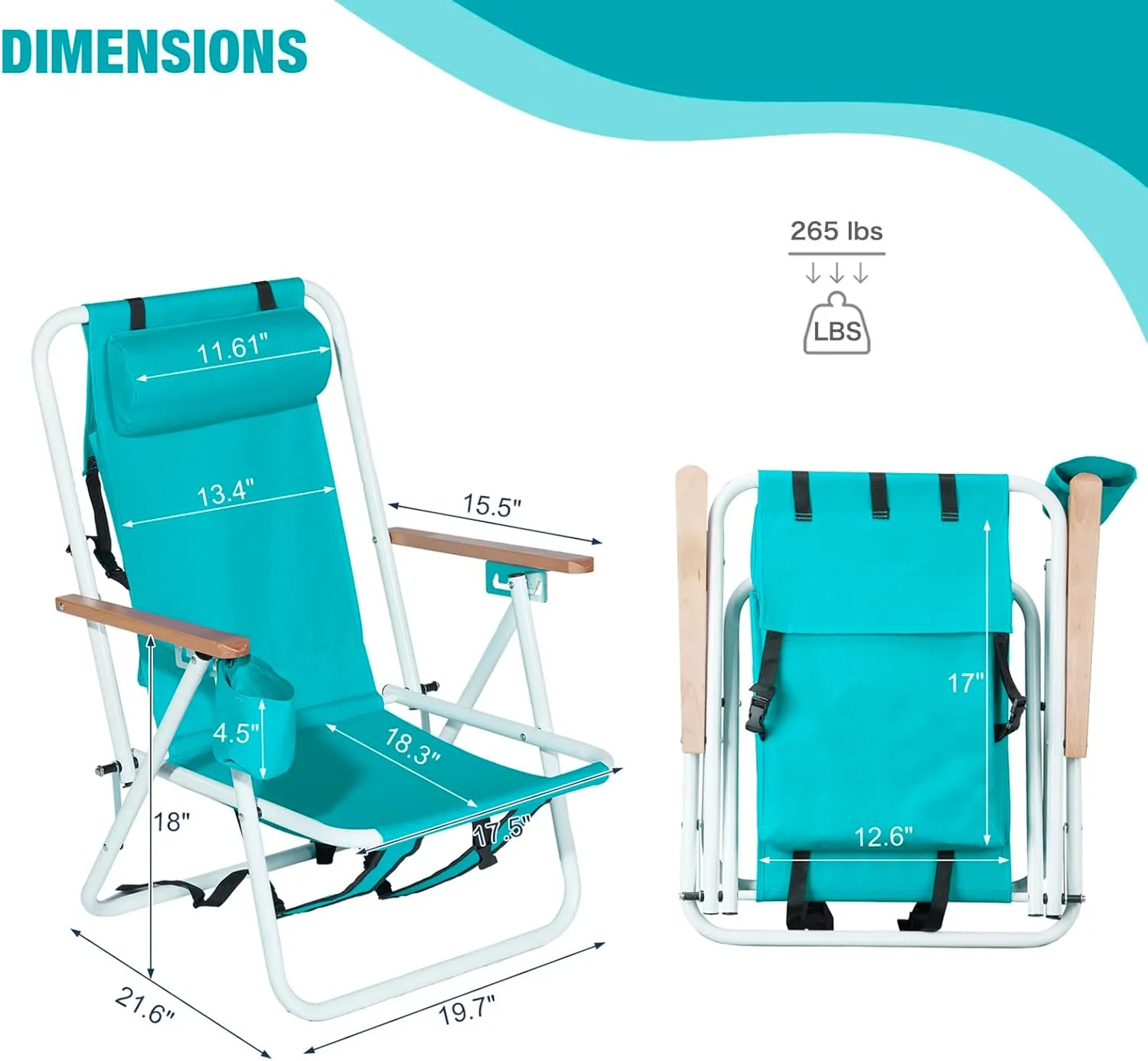 Backpack Beach Chair for Adults, Portable Camping Chairs with Straps,Headrest & Cup Holder,4 Position Lawn Chairs Folding Hiking Chair for Beach Concert,Supports 265 lbs,Silla de Playa,Green 1 Pcs